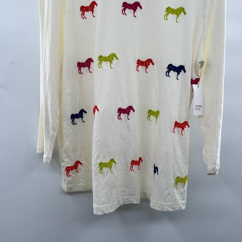Crown & Ivy Embroidered Print Top Long Sleeve Multicolor Size 1X New - Picture 3 of 9